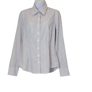 Lily Pulitzer Blue White Stripe Cotton Shirt Women's Size 6 Button Front Classic